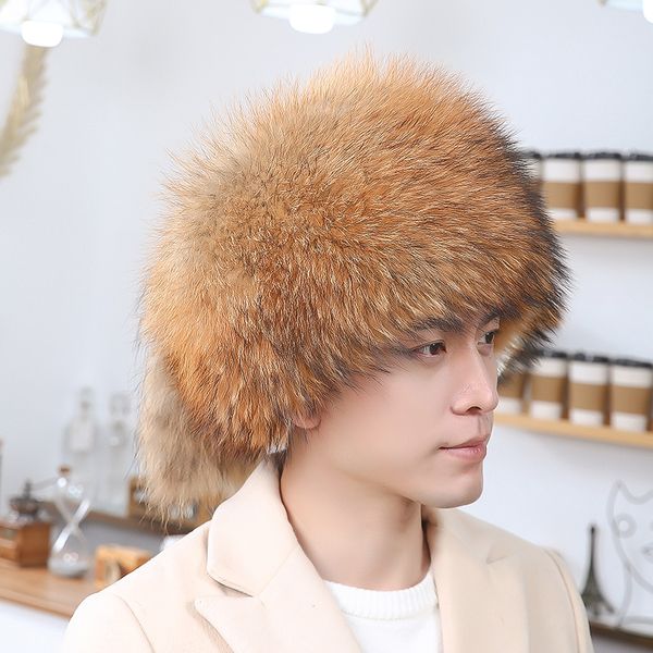 Chapeau de fourrure de renard véritable unisexe entièrement couvert chapeau de trappeur russe Ushanka chapeau haut de forme chapeau de chasseur chapeau d'extérieur chaud