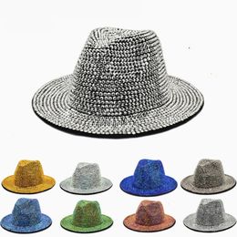 Unisex Volledige Diamond Verstelbare Fedora Hoeden Vrouwen Brede Rand Strass Panama Cap Mannen Persoonlijkheid Jazz Caps Party Stage Hoge Hoed 240314