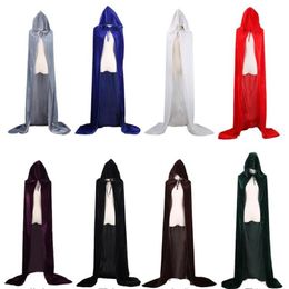 Unisex volledige lengte capuchon gewaad mantel lange fluwelen Cape Halloween kerst fancy capes cosplay dood tovenaar heks prins prinses C272o