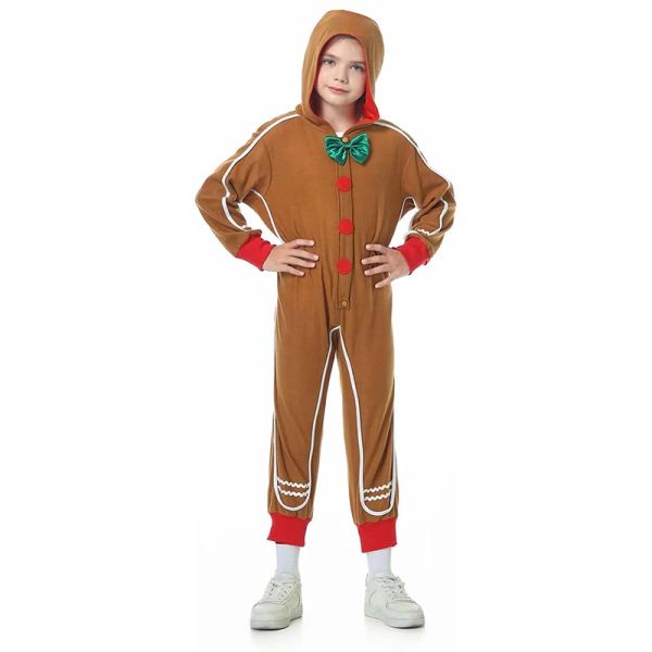 Unisexe Gingerbread pyjamas Boy S and Girl S Gingerbread Jumps Cost avec capuche pour le costume de Noël pour adultes pour enfants