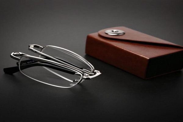 Lunettes de lecture pliables en métal unisexe, demi-monture, pour hommes et femmes, verres transparents, portables, pliables, charnières à ressort avec boîte, lunettes de soleil8653286