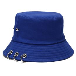 Unisexe Hip Hop couleur unie seau chapeau clouté Rivets anneaux en métal pêcheur casquette livraison directe