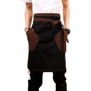 Unisex Japanse schort aan taille denim schort barista vintage half schort koken schorten mannen pinafore 201007