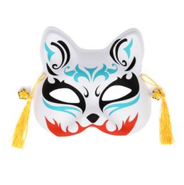 Máscara de fiesta de zorro japonés Unisex con campana de borlas, Cosplay no tóxico, accesorios de disfraces 3D pintados a mano
