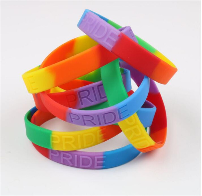Joyería Unisex Gay Pride silicona Arco Iris pulsera goma LGBT pulsera lesbiana orgullo pulsera raya pulseras para fiesta