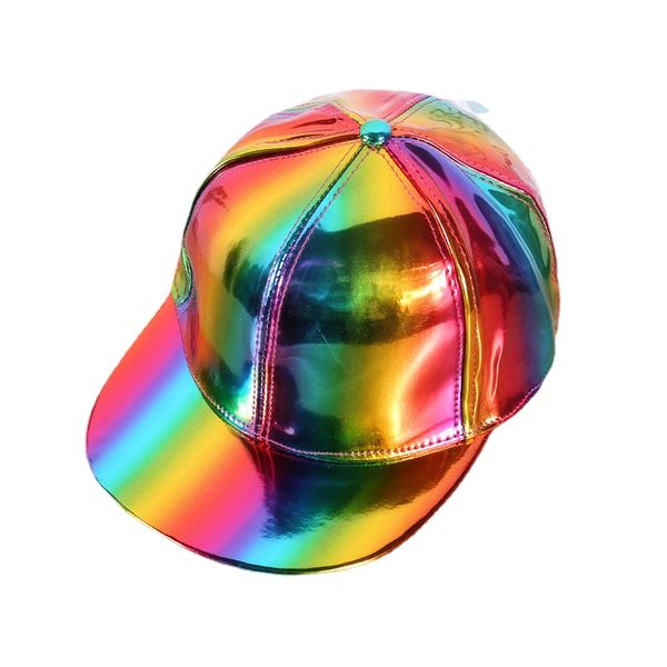 Casquette de Baseball réfléchissante en cuir Laser arc-en-ciel, unisexe, tendance, dégradé de couleur, coloré, Hip Hop Rave, chapeau de soleil, casquette décontractée