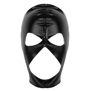 Masque en Latex unisexe Sexy jeu de rôle brillant métallisé yeux ouverts et bouche couvre-chef masque complet capuche pour Cosplay Sexy Costume masques