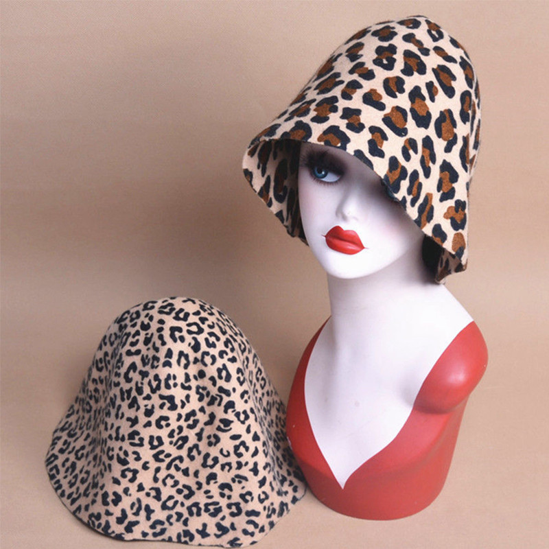Unisex Leopard filt Body Wool Cone Cloche Hood Millinery Hats Block Base Fascinator Roll Brim B088