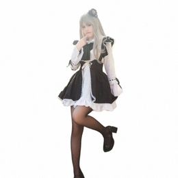 Unisex Lg de manga larga en blanco y negro Fi Kawaii Dr Stage Bar Party Maid Costume Cosplay Bunny Uniforme Lacy Lolita Traje 84NC #