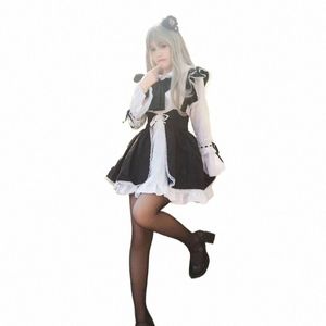 Costume de demoiselle d'honneur unisexe à manches Lg, noir et blanc, Fi Kawaii Dr Stage Bar Party, uniforme de lapin Cosplay, Costume Lolita en dentelle 84NC #