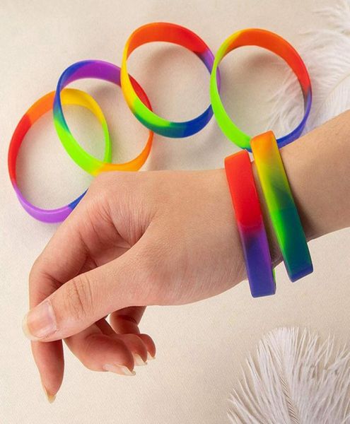 UNISEX LGBT Rainbow Bracelets Gay Silicone Rubber Sports Band de la pulsera Lesbian Pride pulsera pulsera de pulsera LJJK234333155553