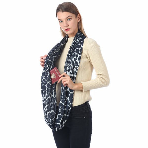 Unisex Loop Scarves for Women Girls Lightweight Convertible Infinity Scarf Wrap with Hidden Zipper Pocket Stretchy Travel Scarf