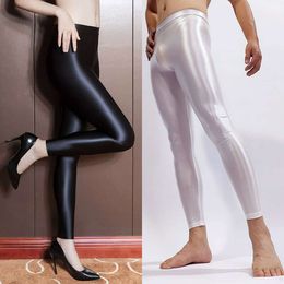 Leggings opaques à paillettes Sexy pour hommes et femmes, pantalons de danse extensibles en Satin brillant Super brillant