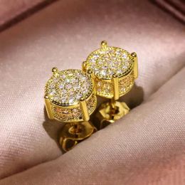 Unisex Hombres Mujeres Pendientes Studs Amarillo Blanco Chapado en oro brillante CZ Pendientes de diamante simulados para hombres Mujeres g1Mh #