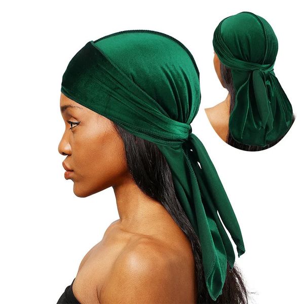 Unisexe Men Femmes Velvet Durags Bandana Turban Do Doo du Rag Long Tail Biker Headwrap Band Pirate Hat Hat Hair Accessoires 240416