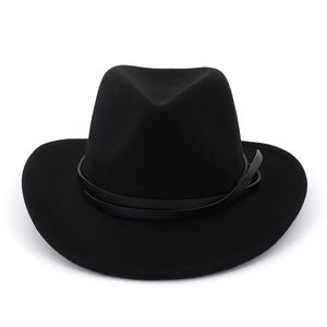 Unisex mannen vrouwen westerse cowboy jazz mode mode riem decor wol vilt fedora hoeden brede rand carnaval trilby sombrero