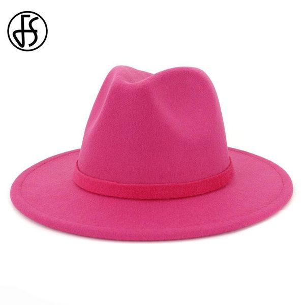 Unisexe hommes femmes blanc Fedora chapeau couleur unie plat large bord laine feutre classique Gentleman casquette Jazz Trilby Cowboy chapeaux