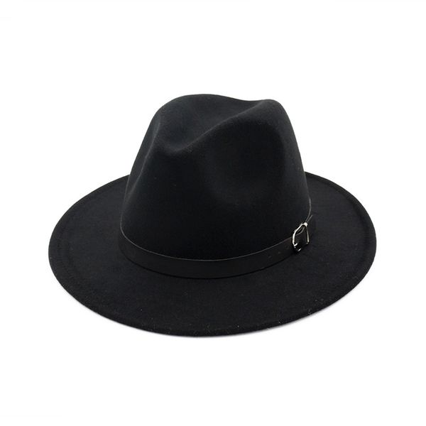 Chapeau Fedora en feutre de laine unisexe pour hommes et femmes, boucle de ceinture décorée à large bord, casquette de Jazz Panama, chapeau formel d'église pour dame, Trilby