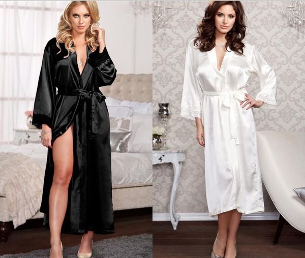 Unisexe hommes dames femmes solide plaine rayonne soie longue Robe Pama Lingerie chemise de nuit Kimono Robe pyjama femmes Robe 6 couleurs