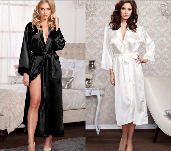 Unisexe Mens Mmens Womens solid Plain Rayon Silk Long Robe Pyjama Lingerie Night Dress Kimono Pjs Femmes Habille 6 Colors5665861