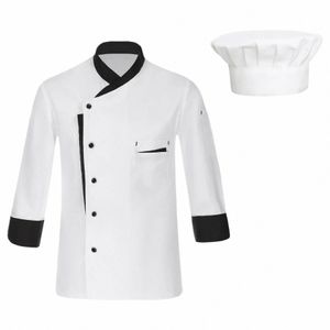 Veste de chef unisexe pour hommes et femmes, manches Lg, manteau de couleur Ctrast, vêtements de cuisine de restaurant, vêtements de travail, uniforme avec chapeau 39tS #