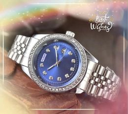 Unisex masculino para hombres clásicos tres estiches de diseño relojes de cuarzo de japón reloj diamantes anillo dot día fecha hora hora calendario calendario pulsera de pulsera de pulsera regalos
