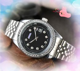 Unisex militaire mannen vrouwen kijken naar zakelijke vrije tijd diamanten ring dot roestvrij staal klok kwarts automatische dag datum tijd zakelijke kettingarmband horloge