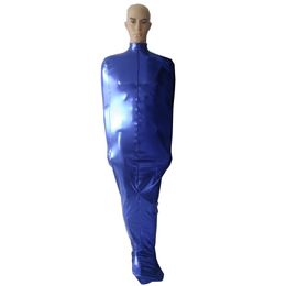 Unisex Mummie Catsuit Kostuums Body Bags Met interne Arm Mouwen Blauw Glanzend Metallic Slaapzak Sexy Halloween Cosplay pak