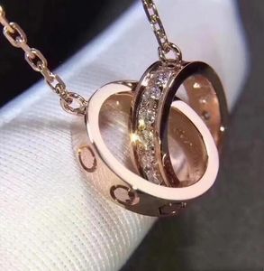 Unisex ketting ontwerper sieraden feest sterling sier dubbele ringen diamant hanger rosé goud kettingen voor vrouwen chique jurk lange ketting joods geschenk