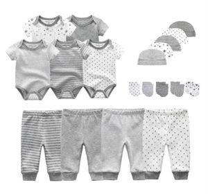 Unisex pasgeboren bodysuits baby broek hoeden kinderen handschoenen babykleding katoenen kleding sets roupa de bebe meisjes jongenskleding y200803283457303