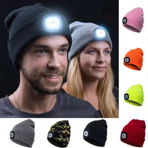 Unisex buiten fietsen wandel LED licht gebreide hoed winter elastische beanie cap hoed met verlichting kerstcadeau