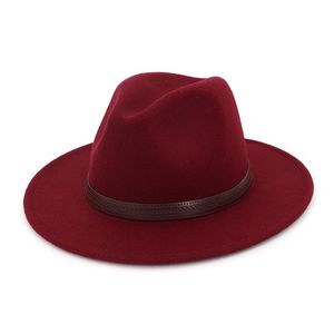 Unisex Panama Jazz Fedora Cap Vrouwen Mannen Wol Vilt Pointy Breed Bravel Derby Hoed Koffie Lederen Decoratie Gambler Hodeau