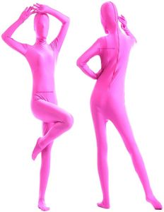 Unisex Roze Lycra Spandex Catsuit Kostuum Volledige Outfit Sexy Vrouwen Mannen Bodysuit Kostuums Terug Rits Halloween Party Fancy Dress Cos4395638