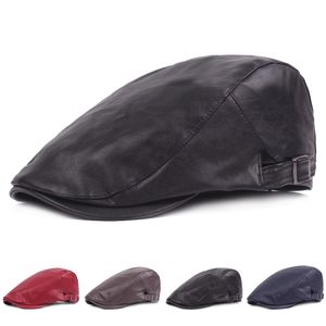 Chapeau de gavroche uni unisexe de couleur unie vers l'avant en cuir verni Ivy Beret Cap Casual Golf Driving Flat Cabbie Caps