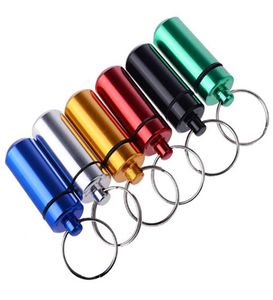 Unisex draagbare aluminium mini waterdichte pillendoos geneeskunde opslag sleutelhanger sleutelhanger 6 kleuren3545535