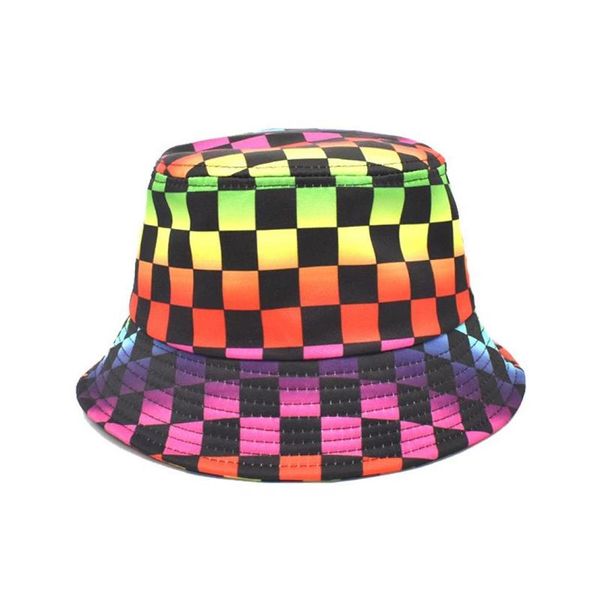 Unisexe Punk Harajuku Hip Hop Bucket Hat TieDye Rainbow Checkered Plaid Print Wide Brim Sunscreen Panama Fisherman Cap Hats67290762814