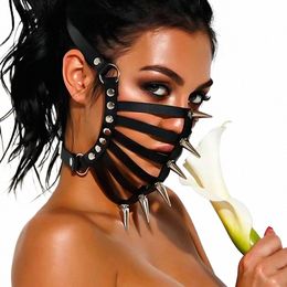 Costumes de jeu de rôle fétiche sexy unisexe en cuir Harn Masque Couvre-chef pour Halen Carnaval Mascarade Party Fun Prop Q4KV #