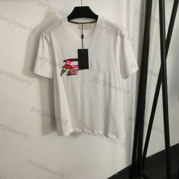 T-shirt manches courtes unisexe en coton pour femmes, pull-over à paillettes brodées de couleurs, Design de lettrage décontracté