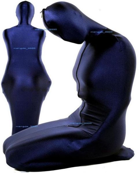 Traje de saco de dormir unisex Trajes de momia de lycra spandex azul oscuro Hombres sexy Mujeres Bolsas para el cuerpo Sacos de dormir Disfraz de catsuit Halloween Pa4033834