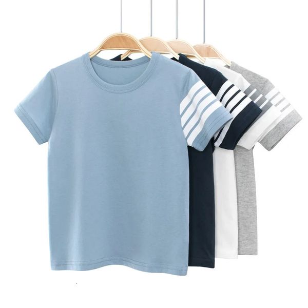 Unisexe Striped SELEEVE T-shirt Boys Vêtements 2024 Été Childrens à manches courtes T-shirts Girls Cotton Top Kids Tentifiée 240425