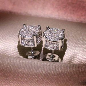 Unisex studs geel wit goud vergulde sprankelende CZ gesimuleerde diamanten oorbellen voor mannen vrouwen