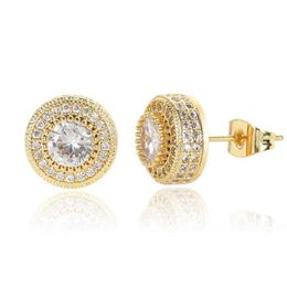 Boucles d'oreilles unisexes en Zircon cubique, coupe ronde, 1CM de diamètre, hip-hop en laiton, bijoux pour hommes et femmes, livraison directe, 289u