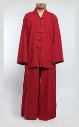 Unisexe Summer Cottonlinen Bouddhiste Zen Vêtements Arts martiaux Wushu Kung Fu Uniforms Bouddha Shaolin moine Layt Suits rouge / bleu