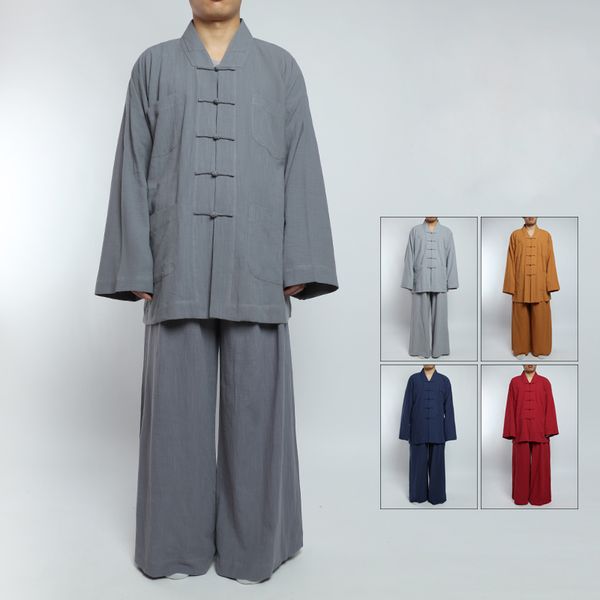 Unisexe Cottonlinen Sumon Shaolin Moine Suit Bouddha Bouddhiste Zen Vêtements Martial Arts Wushu Kung Fu Uniformes Red / Gray