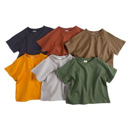 Camiseta de verano Unisex para niños y niñas, camiseta de Color sólido, camiseta deportiva de algodón de manga corta para niños, ropa para niños S2007