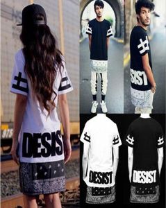 Unisex T-shirts Hip Hop Tee Nieuwe Cease Desist Paisley Bandana Print Grafische Rits aan de zijkant Verlengd TShirt1407916