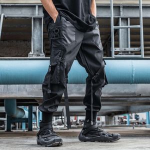 Pantalones de carga funcionales tácticos unisex joggers pantalones ropa masculina haruku hiphop streetwear cintas de bolsillo múltiple negro