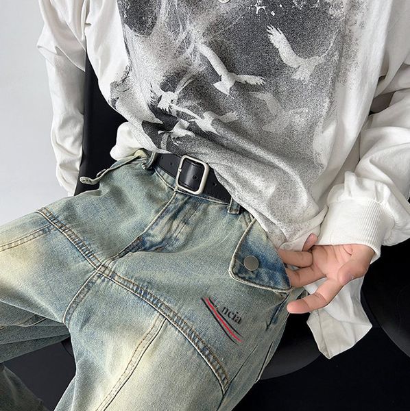 unisex lo último en jeans casual multibolsillos Straight Pants