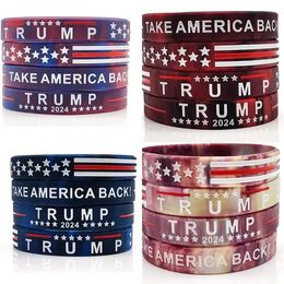 Unisex Tie Dye Rubber Siliconen polsband Donal Trump 2024 Bracelet Party Gunst Keep America Great President Trump Support Bangle Stars Stripes polsbandjes