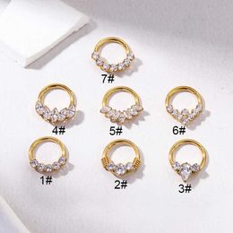 Unisexe Titane Incrusté Cubique Zircon Anneau De Nez Fermeture Boucle D'oreille Anneau D'oreille 16gx8mm Mode Perforation Piercing Bijoux Européen 14K Véritable Pierre Précieuse En Or Pour Les Femmes